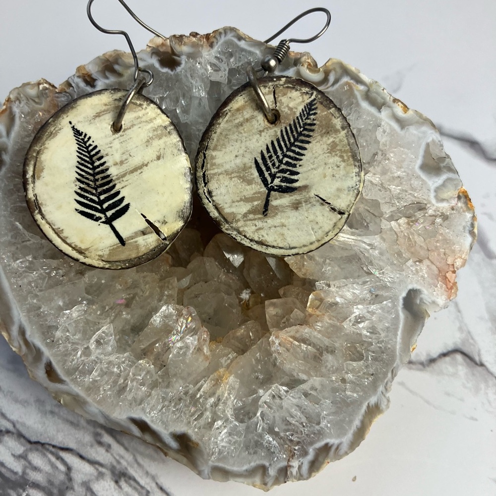 Rustic Fern Wood Earrings